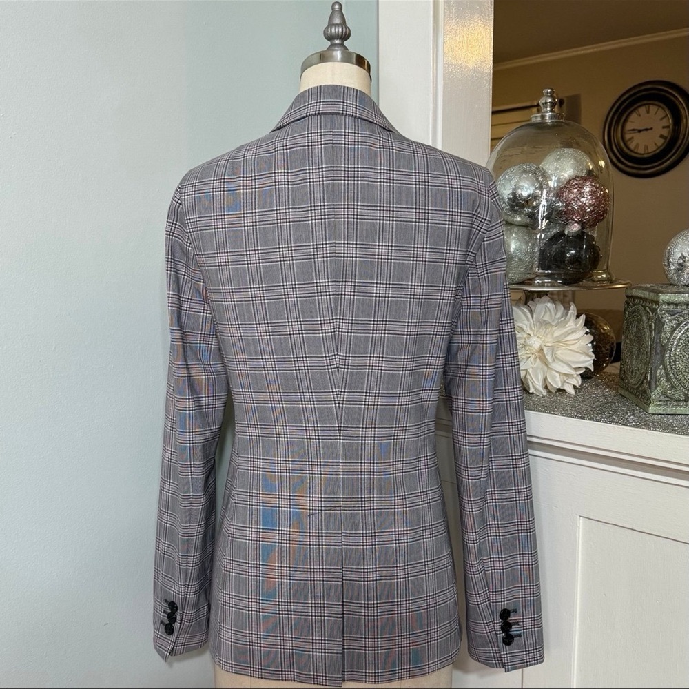 Banana Republic Long & Lean Grey & Lilac Glen Plaid Wool Blazer Jacket Size 6 - Picture 6 of 11